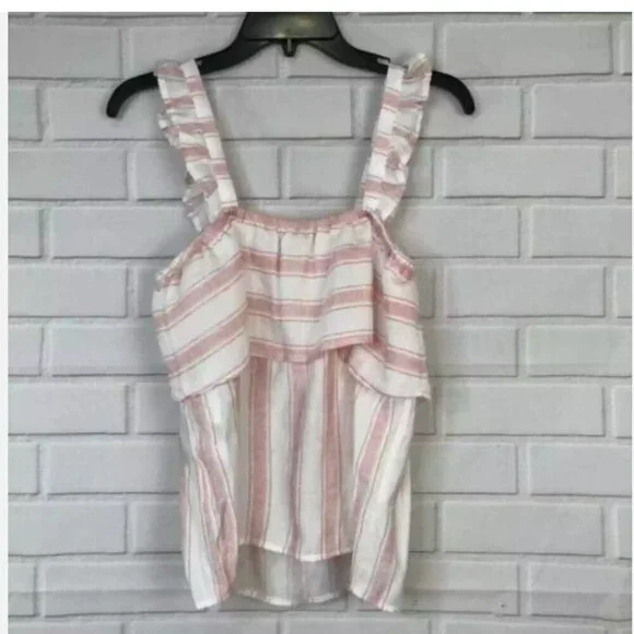 Almost Famous Tank Top Juniors Striped Ruffled Trim Pink White Size XL NWT - Picture 5 of 5